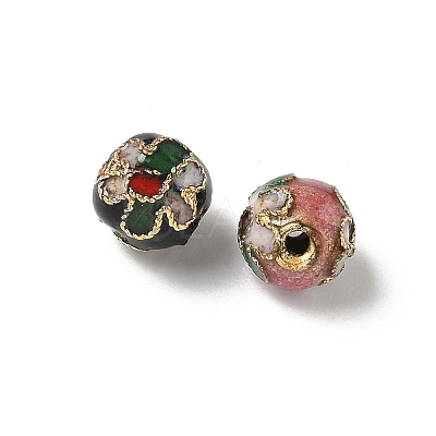 Vintage Handmade Round with Flower Pattern Cloisonne Beads CLB-XCP0001-01-1