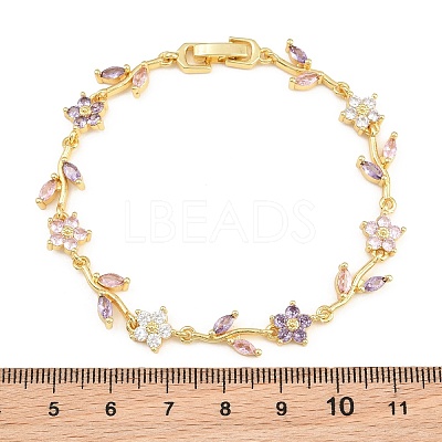 Brass Pave Cubic Zirconia Flower Link Chain Bracelets for Women KK-CBA68DA-14G-07-1