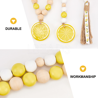 2Pcs 2 Style Lemon Wooden Beaded Garland with Rustic Jute Tassel HJEW-GF0001-26-1