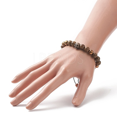 4Pcs 4 Color Natural Wood & Alloy Skull & Synthetic Hematite Braided Bead Bracelets Set BJEW-JB09214-1