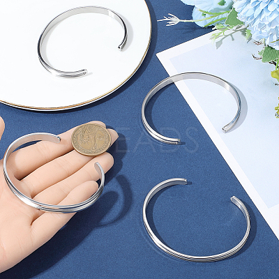 6Pcs C-Shaped 201 Stainless Steel Grooved Cuff Bangles STAS-BBC0008-40-1