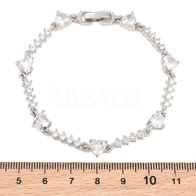 Brass Pave Cubic Zirconia Heart Link Chain Bracelets for Women KK-CBA68DA-10P-01-1