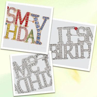 2Pcs 2 Styles It's My Birthday Alloy Rhinestone Brooches for Backpack Clothes JEWB-GF0011-51A-1