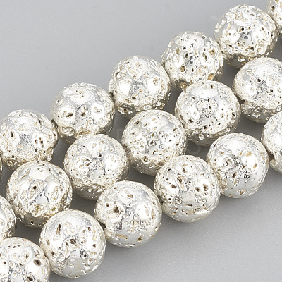 Electroplated Natural Lava Rock Beads Strands G-T061-55E-4mm-1