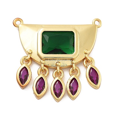 Rack Plating Brass Micro Pave Cubic Zirconia & Glass Pendants KK-Z071-66G-02-1