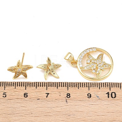 Brass Micro Pave Cubic Zirconia Pendant & Stud Earrings Sets for Women SJEW-F227-01D-G-1