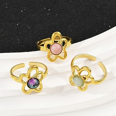 316 Stainless Steel with Natural Mixed Gemstone Cuff Rings RJEW-Z098-01G-09-1
