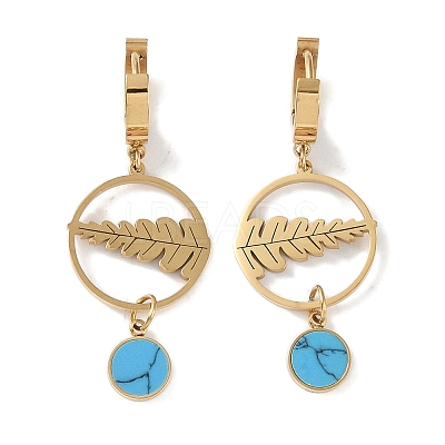 Leaf 304 Stainless Steel Hoop Earrings EJEW-L283-028G-1