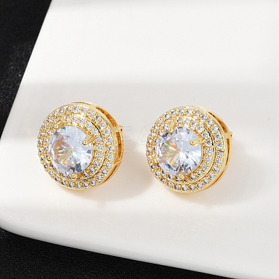 Brass Micro Pave Clear Cubic Zirconia Clip-on Earrings EJEW-H154-11B-G-1