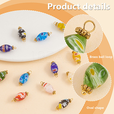 50Pcs Handmade Millefiori Beads Pendants PALLOY-PH0022-35-1