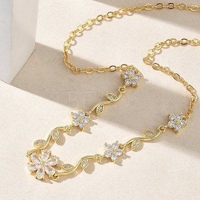 Brass Pave Cubic Zirconia Flower Pendant Necklaces NJEW-C121-04D-01G-1