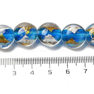 Handmade Gold Foil and Silver Foil Lampwork Flat Round Beads FOIL-C001-02F-1