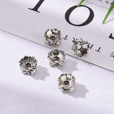 Buddhist Jewelry Findings Tibetan Style Lotus Double Sided Bead Caps PALLOY-O042-03-1