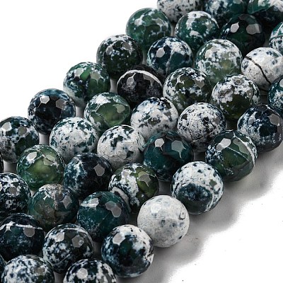 Faceted Natural Fire Crackle Agate Beads Strands G-F447-12mm-N11-1
