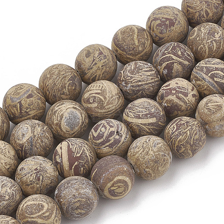 Natural Elephant Skin Jasper/Miriam Stone/Calligraphy Stone Beads Strands G-T106-124-1