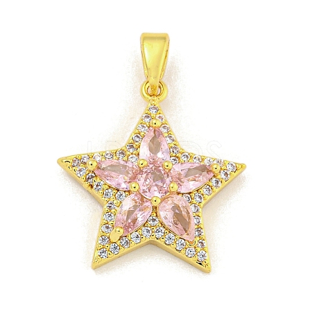 Star Rack Plating Brass Cubic Zirconia Pendants KK-M291-10G-1