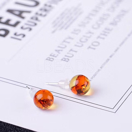 Resin Round Ball Stud Earrings with Sterling Silver Pins for Women FIND-PW0021-12-1