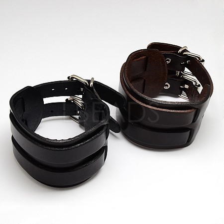 Trendy Retro Unisex Punk Rock Style Wide Leather Cord Wristband Bracelets BJEW-L277-M-1