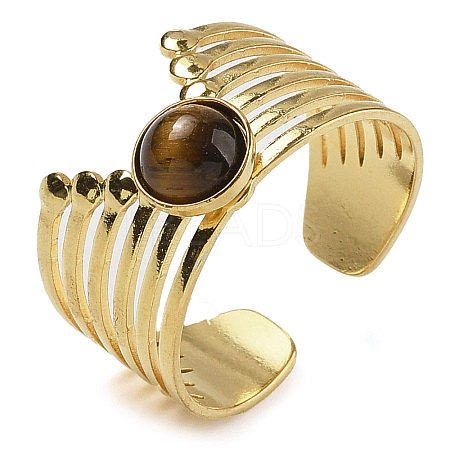 Natural Tiger Eye Finger Rings RJEW-U027-02G-09-1