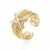 Real 18K Gold Plated Brass Initial X Cuff Ring RJEW-S045-128-NF-4