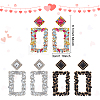 FIBLOOM 3 Pairs 3 Colors Rhinestone Hollow Out Rectangle Dangle Stud Earrings EJEW-FI0001-12-2