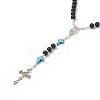 Natural Lava Rock & Synthetic Green Turquoise Rosary Bead Necklace NJEW-TA00041-02-1