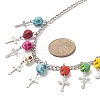 Dyed Synthetic Turquoise Skull with Cross Bib Necklace NJEW-TA00071-5