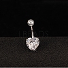 Platinum Plated Body Jewelry Heart Cubic Zirconia Brass Navel Ring Navel Ring Belly Rings AJEW-EE0001-01B-3