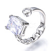Clear Cubic Zirconia Rectangle Open Cuff Ring RJEW-N039-02P-1