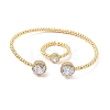 Round Brass Micro Pave Cubic Zirconia Cuff Bangles & Rings Sets for Women SJEW-R002-01G-02-4
