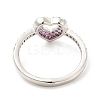 Rack Plating Brass Micro Pave Camellia & Crystal Cubic Zirconia Heart Rings RJEW-E064-15P-3