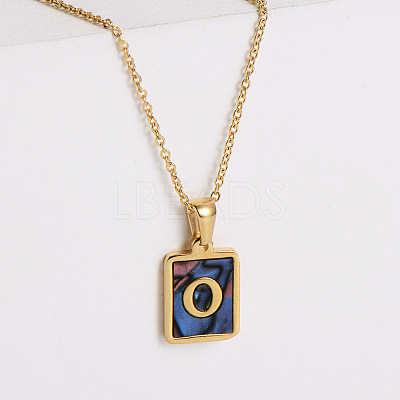 304 Stainless Steel Pave Natural Paua Shell Rectangle Initial Pendant Necklaces for Women FS-WG38E89-15-1