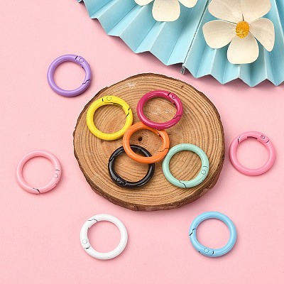 10Pcs 10 Colors Spray Painted Eco-Friendly Alloy Spring Gate Rings FIND-YW0002-27-1