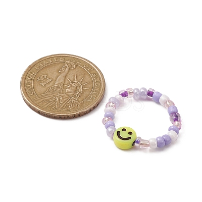 3Pcs 3 Color Glass Seed & Acrylic Smiling Face Beaded Stretch Rings Set RJEW-JR00577-1
