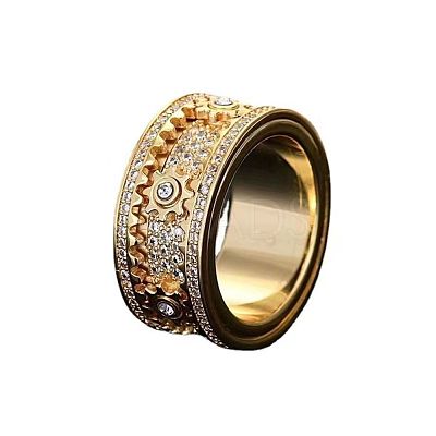 Gear Brass Micro Pave Clear Cubic Zirconia Rotatable Finger Rings FS-WGBD3BF-13-1