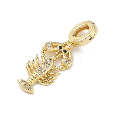 Brass Micro Pave Clear Cubic Zirconia Sea Animals European Dangle Charms KK-Z143-02G-04-1
