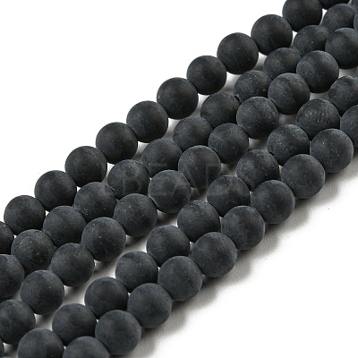 Grade A Round Frosted Natural Black Agate Beads Strands X-G447-2-1