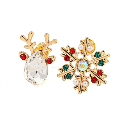 Christmas Alloy Colorful Rhinestone & Plastic Asymmetrical Stud Earrings for Women EJEW-M256-02B-G-1