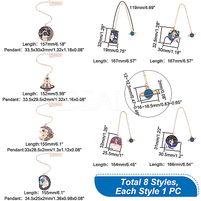 8Pcs 8 Style Alloy Enamel Astronaut Bookmark AJEW-PH0004-34-1