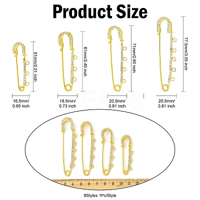 8Pcs 8 Styles Iron Rhinestone Safety Pins FIND-CJ0004-92-1