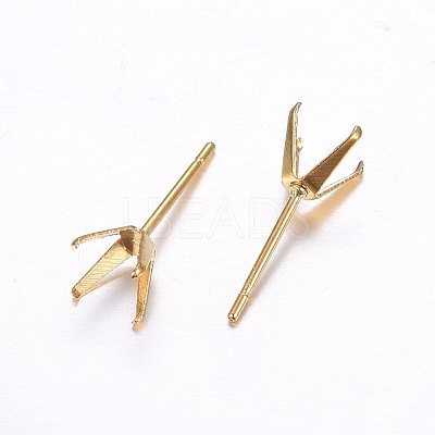 304 Stainless Steel Prong Earring Settings STAS-O098-06G-04-1