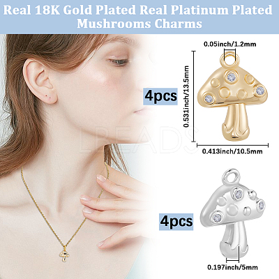 8Pcs 2 Colors Brass Micro Pave Cubic Zirconia Pendants KK-BBC0019-14-1