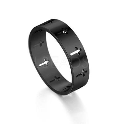 Stainless Steel Cross Finger Ring RELI-PW0001-003E-EB-1