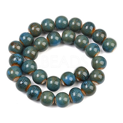 Handmade Fancy Antique Glazed Porcelain Ceramic Round Beads Strands PORC-L019-13mm-M-1