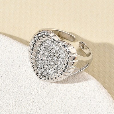 Brass Micro Pave Cubic Zirconia Cuff Open Rings for Women CU-CBA760A-13B-P-1