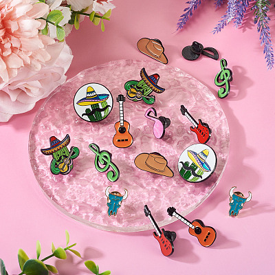 16Pcs 8 Styles Western Music Theme Enamel Pin JEWB-TA0001-29-1