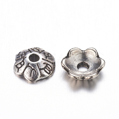 6-Petal Tibetan Style Alloy Flower Bead Caps X-TIBE-S220-AS-01-RS-1