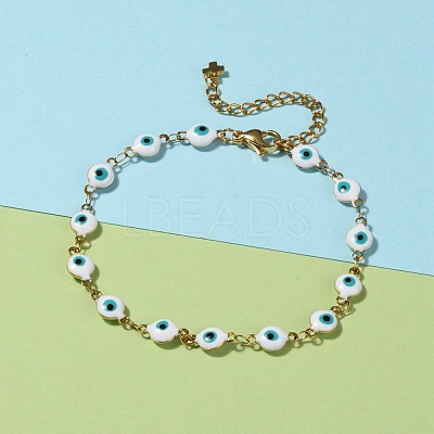 Evil Eye 304 Stainless Steel Enamel Link Chains Bracelets & Necklaces Jewelry Sets SJEW-JS01152-1
