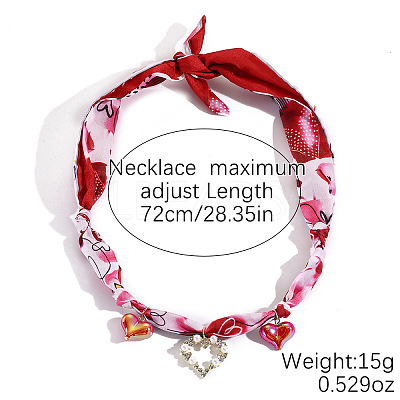 Heart Alloy Enamel & Resin & Glass & Plastic Pearl & Rhinestone Tassel Scarf Choker Necklaces FS-WG248CD-06-1