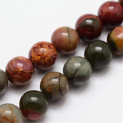 Natural Polychrome Jasper/Picasso Stone/Picasso Jasper Bead Strands G-O155-02A-10mm-1
